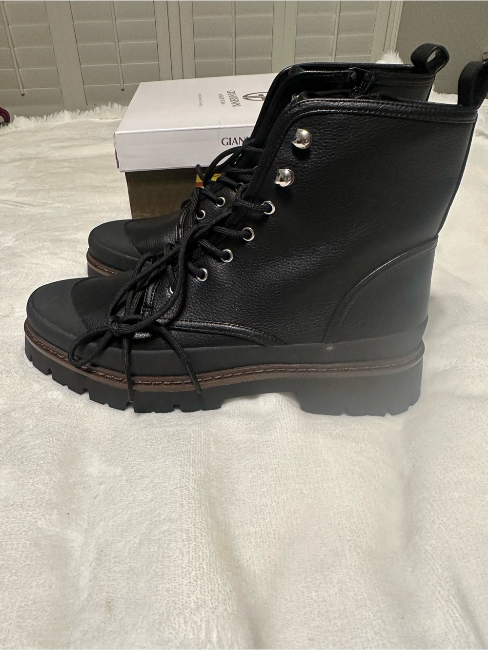 Giani Bernini Black Lace-Up Wedge Combat Boots
